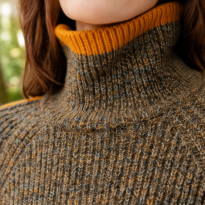 Women's Romy-Pearl Contrast Turtleneck Sweater in Brown | Invictora.com