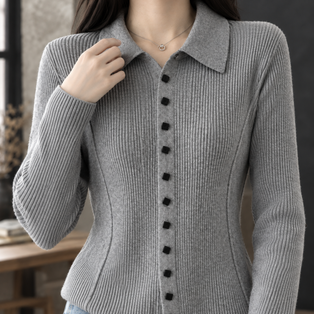 Women's Fiona-Grace Ribbed Cardigan in Gray | Invictora.com