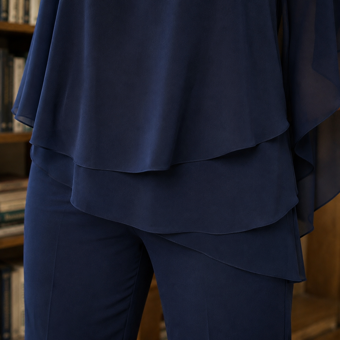 Women's Nerissa-Elise Asymmetric Pants Set in Navy | Invictora.com