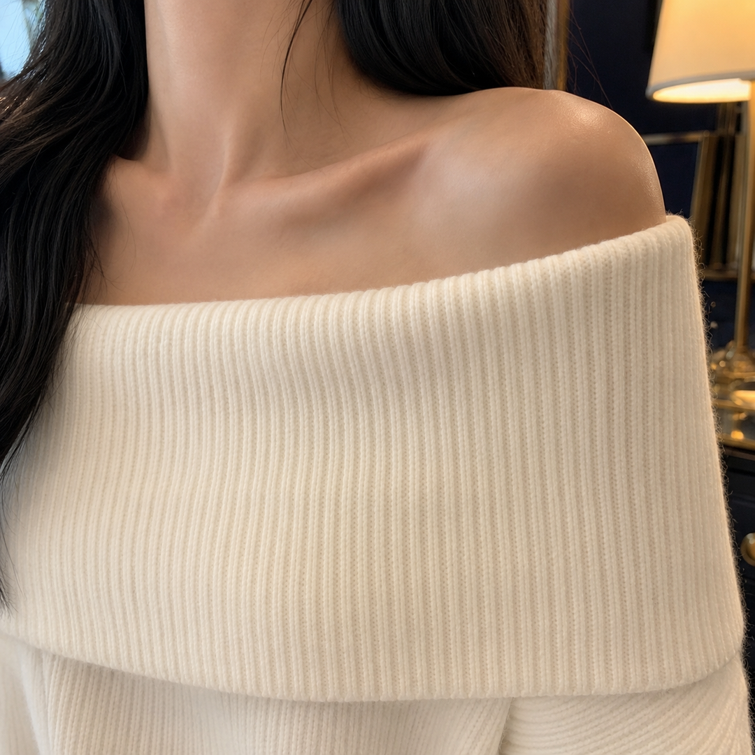 Women's Aubrey Off-Shoulder Sweater in White | Invictora.com