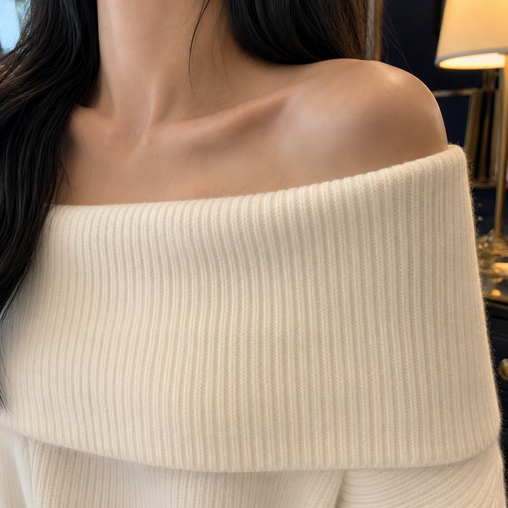 Women's Aubrey Off-Shoulder Sweater in White | Invictora.com