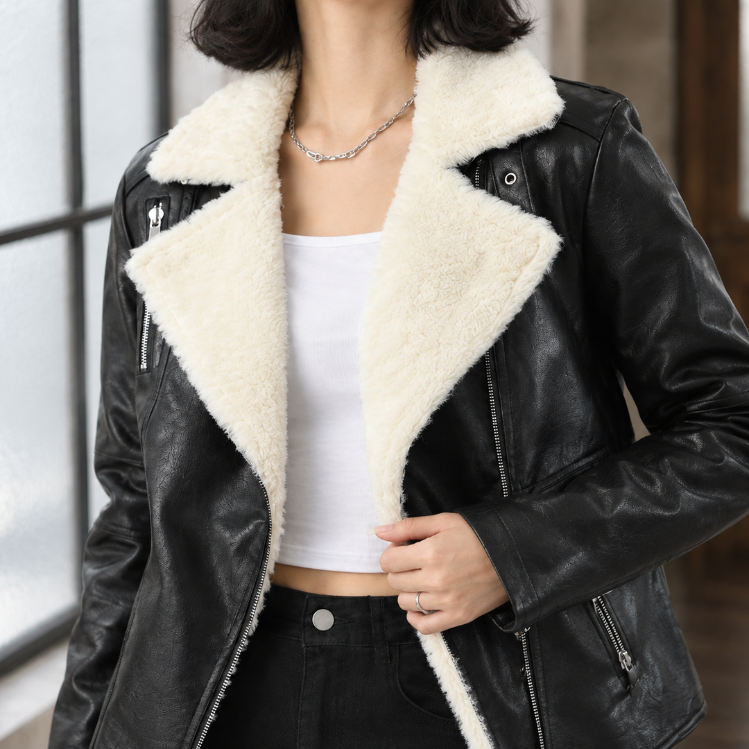 Women's Adrienne-Sage Aviator Jacket in Black | Invictora.com