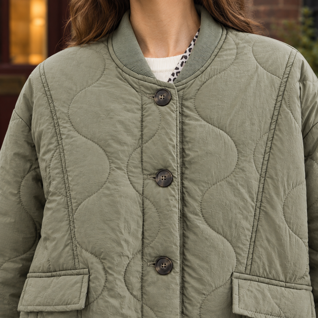 Women's Portia-Pearl Quilted Jacket in Gray Green | Invictora.com
