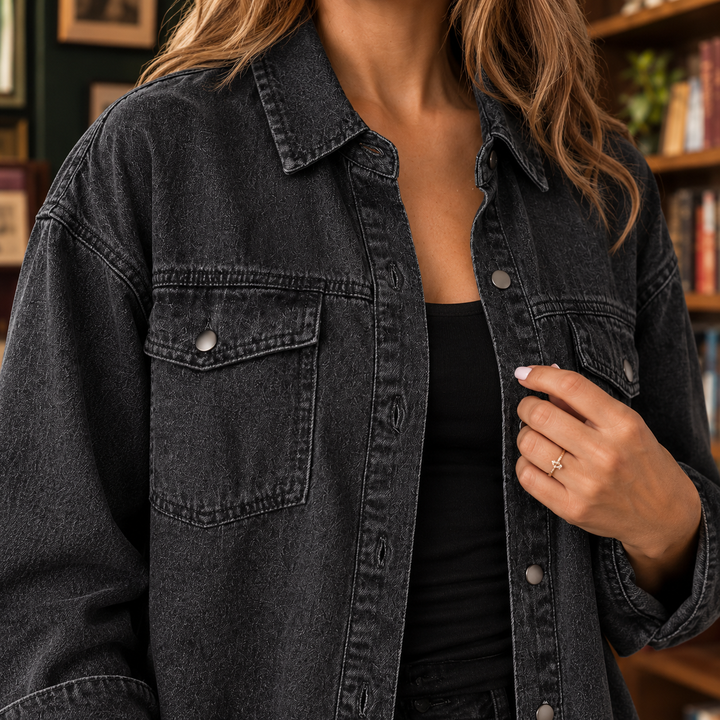 Women's Claudia Frayed Overshirt in Black | Invictora.com