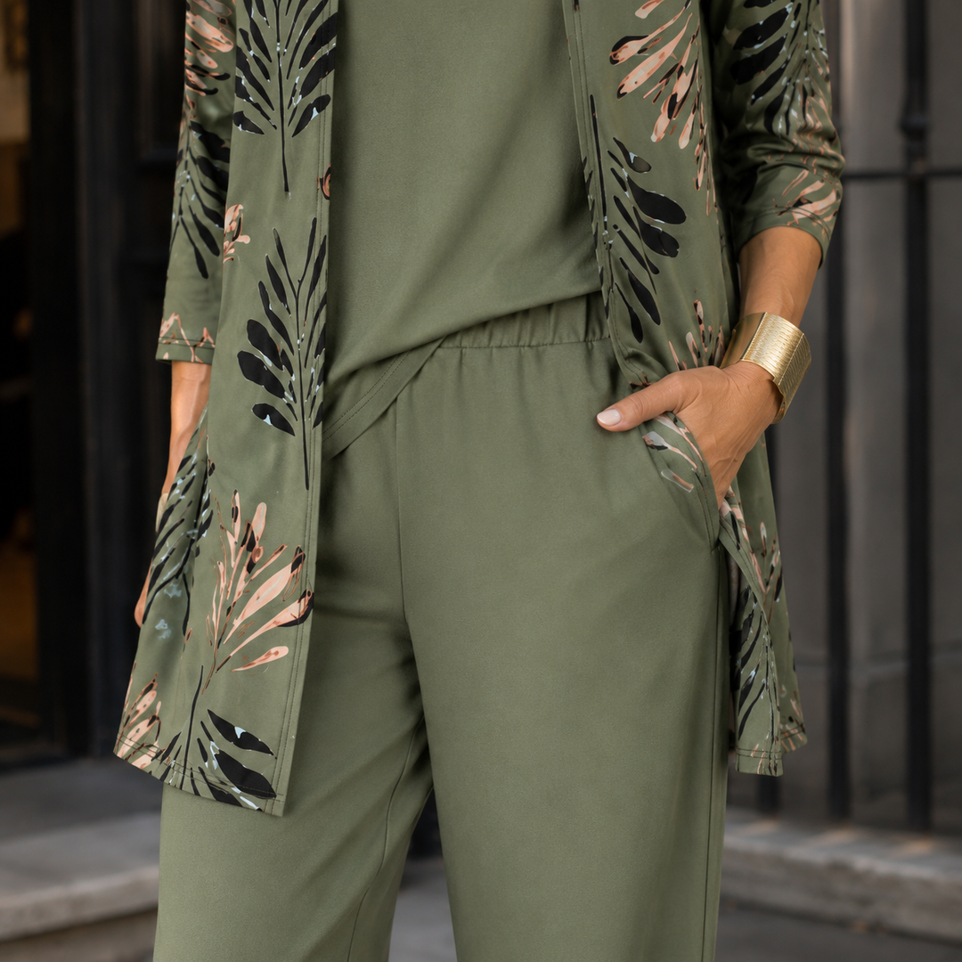 Women's Ingrid-Belle Printed Pants Set in Green | Invictora.com