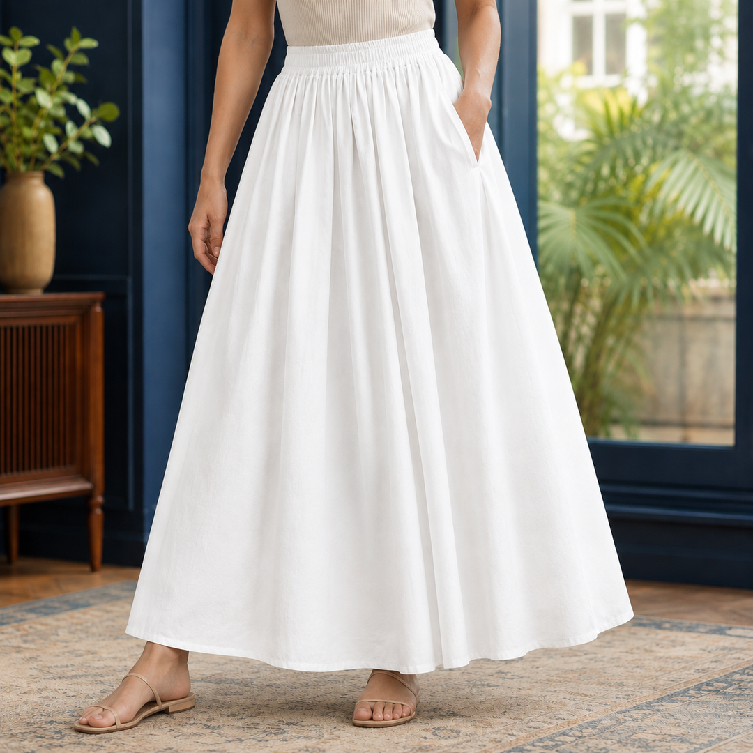 Women's Carlotta Gathered Maxi Skirt in White | Invictora.com