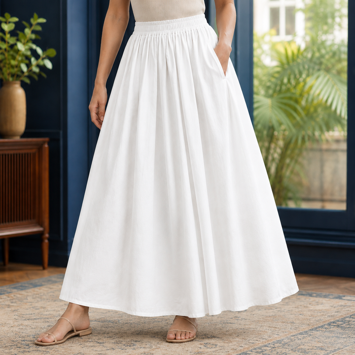 Women's Carlotta Gathered Maxi Skirt in White | Invictora.com