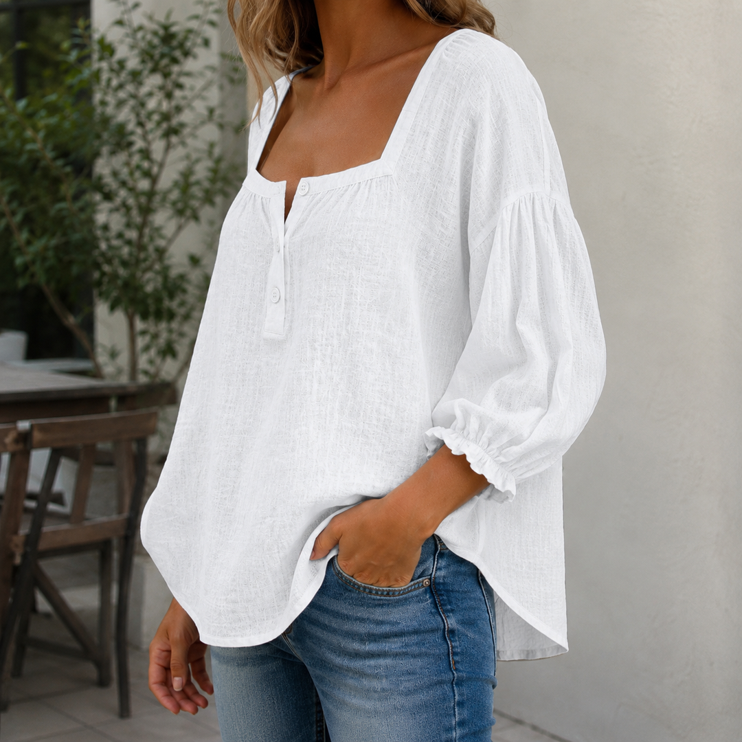 Women's Valencia Square Neck Blouse in White | Invictora.com