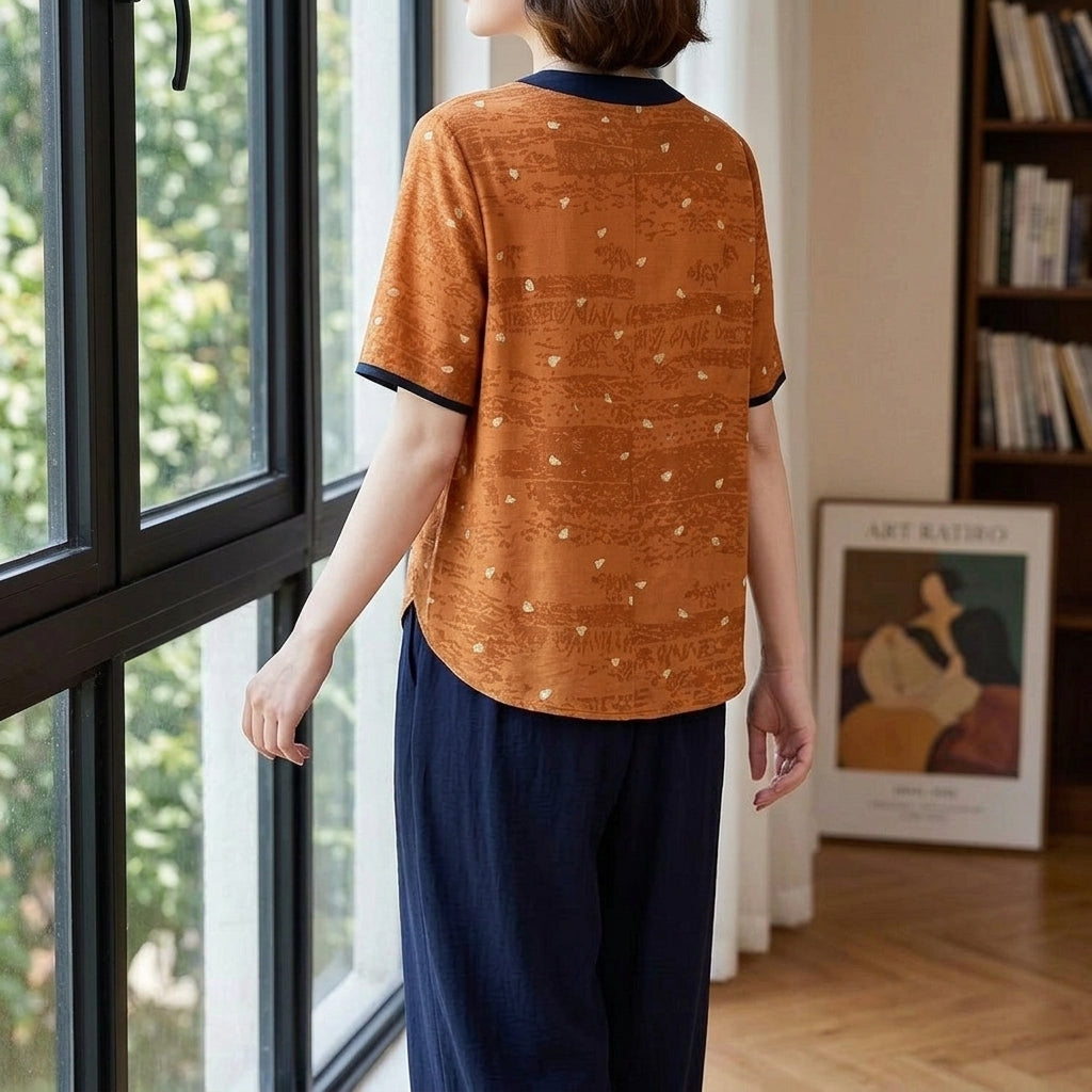 Women's Sofia Contrast Trim Top in Orange | Invictora.com