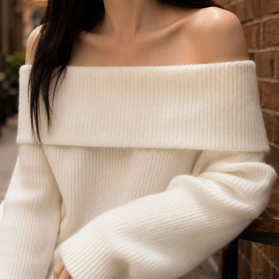 Women's Tiphaine Off-Shoulder Sweater in White | Invictora.com