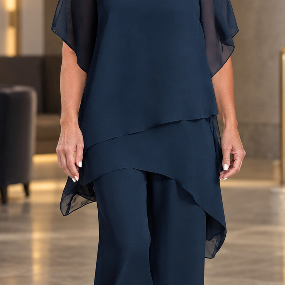Women's Tamsin-Faye Layered Pants Set in Navy Blue | Invictora.com