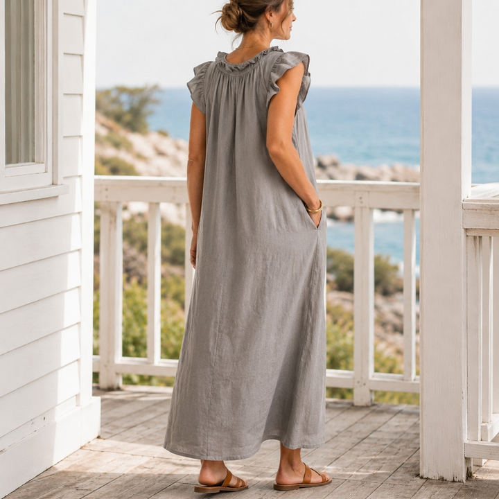 Women's Carmen-Eve Ruffle Maxi Dress in Gray | Invictora.com