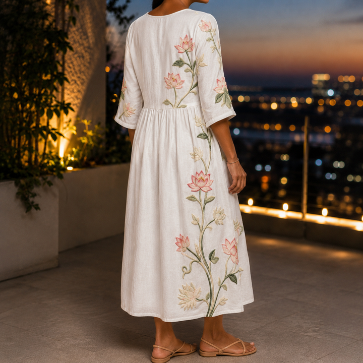 Women's Willa Embroidered Midi Dress in White | Invictora.com
