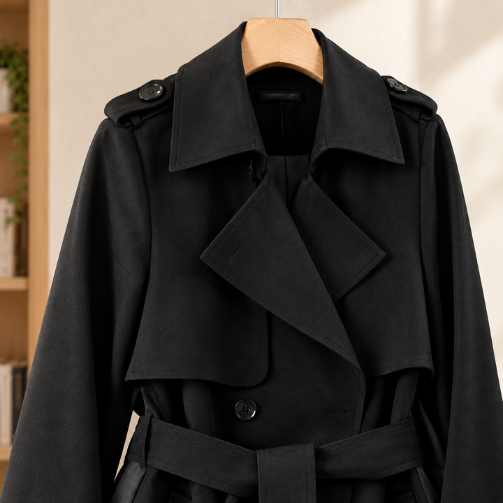 Women's Salome-Sage Belted Trench Jacket in Black | Invictora.com