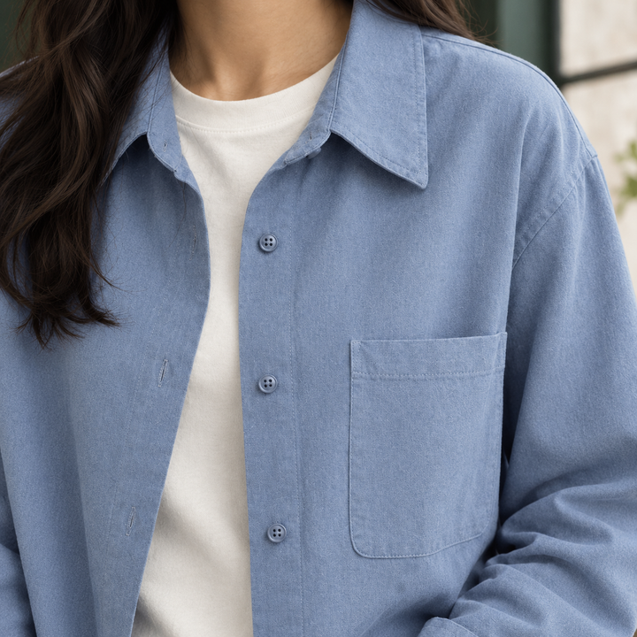 Women's Paula Relaxed Overshirt in Blue | Invictora.com