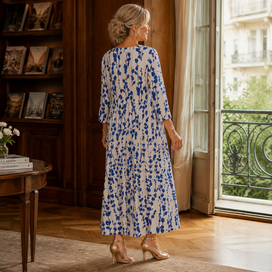 Women's Honora-Pearl Floral Midi Dress in White/Blue | Invictora.com
