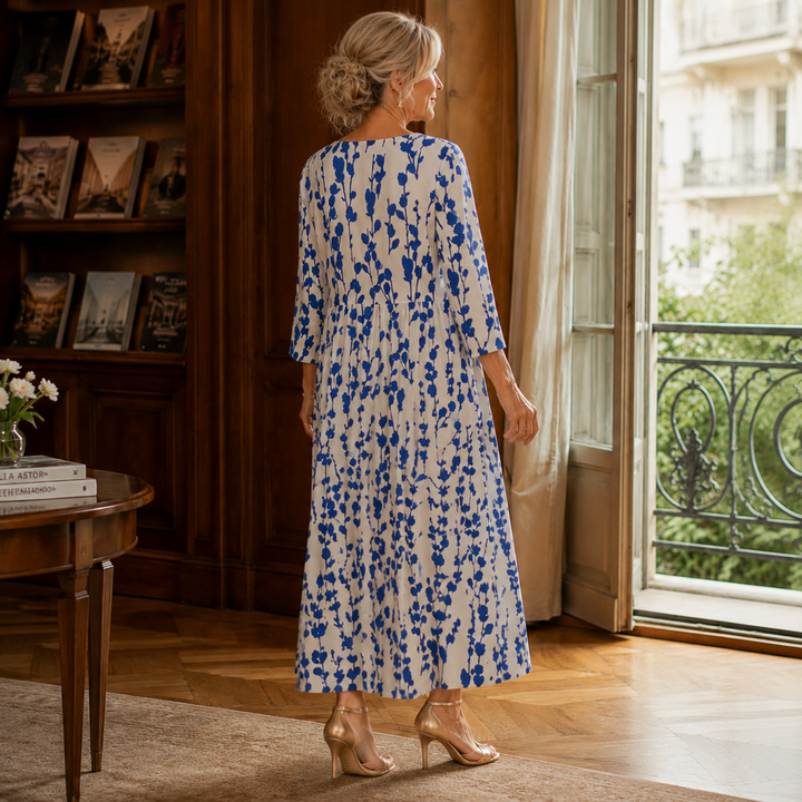 Women's Honora-Pearl Floral Midi Dress in White/Blue | Invictora.com