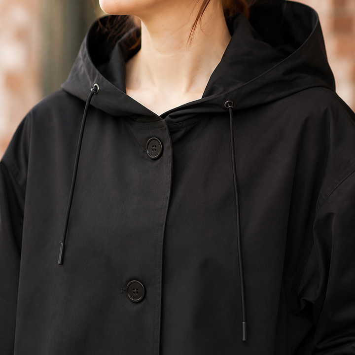 Women's Zelda-Elise Hooded Overcoat in Black | Invictora.com