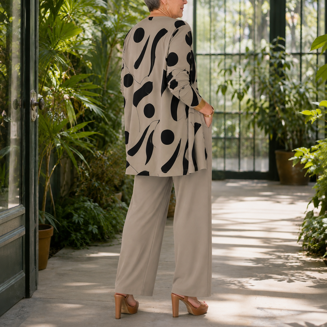 Women's Celeste Printed Pants Set in Taupe | Invictora.com
