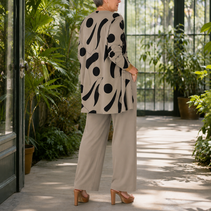Women's Celeste Printed Pants Set in Taupe | Invictora.com