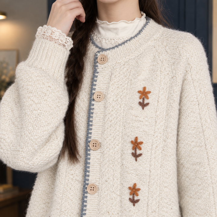 Women's Bettina-Lane Floral Cardigan in Oatmeal Premium | Invictora.com