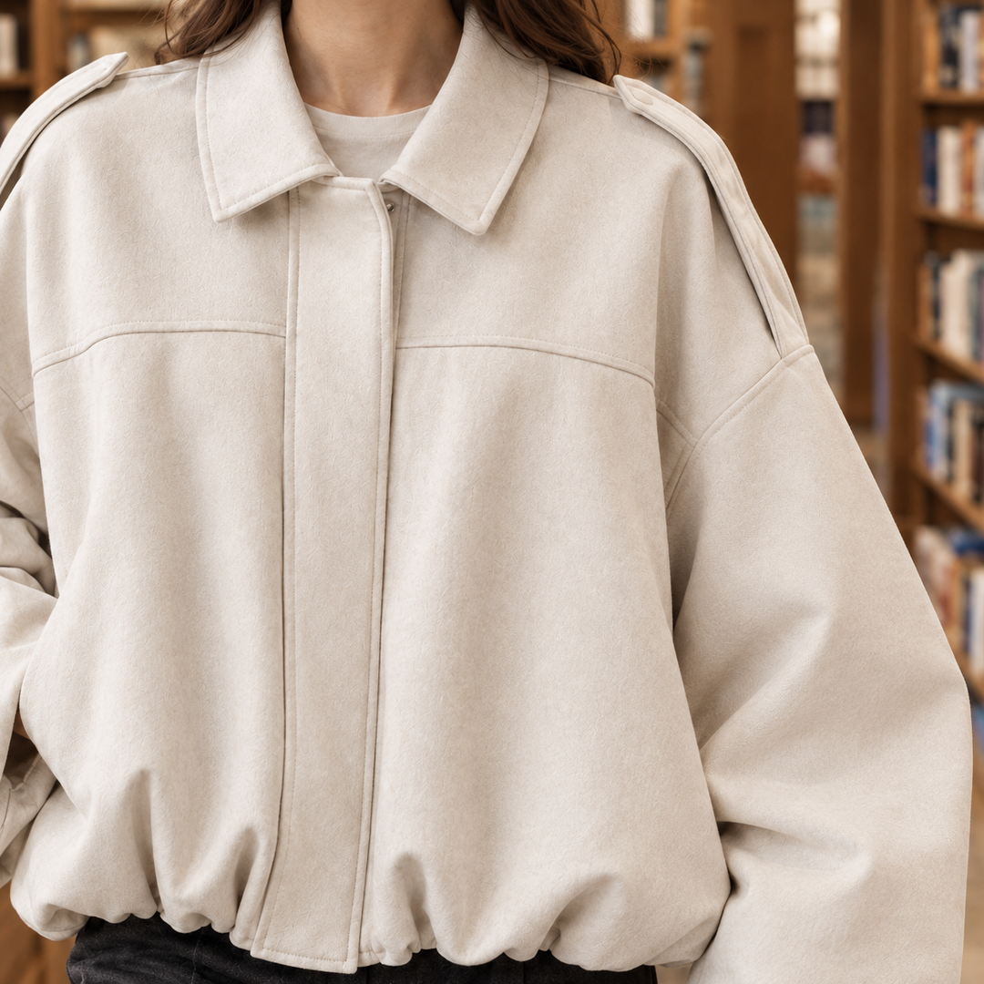 Women's Clemence-Marie Suede Bomber Jacket in Black | Invictora.com