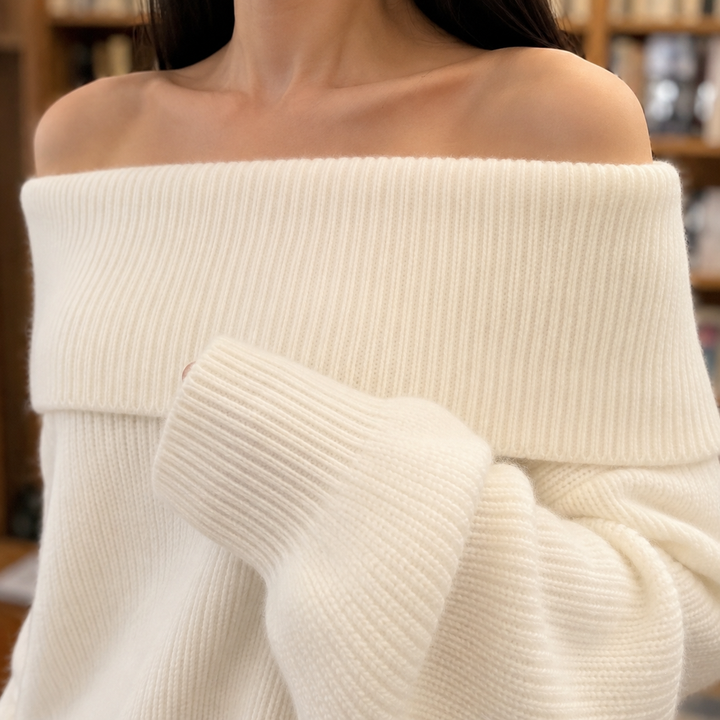 Women's Mercedes Off-Shoulder Sweater in White | Invictora.com