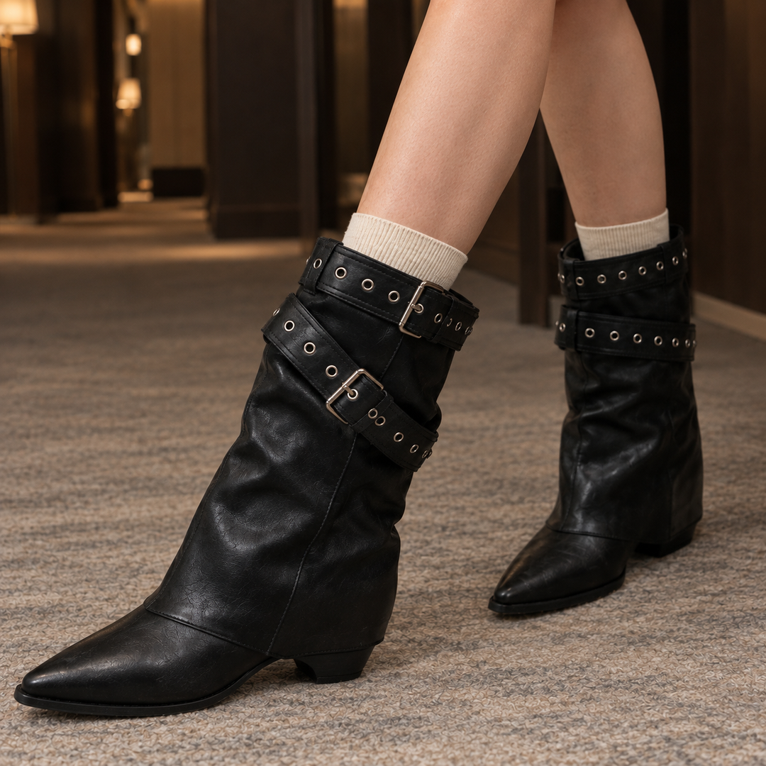 Women's Melis Harness Boots in Black | Invictora.com