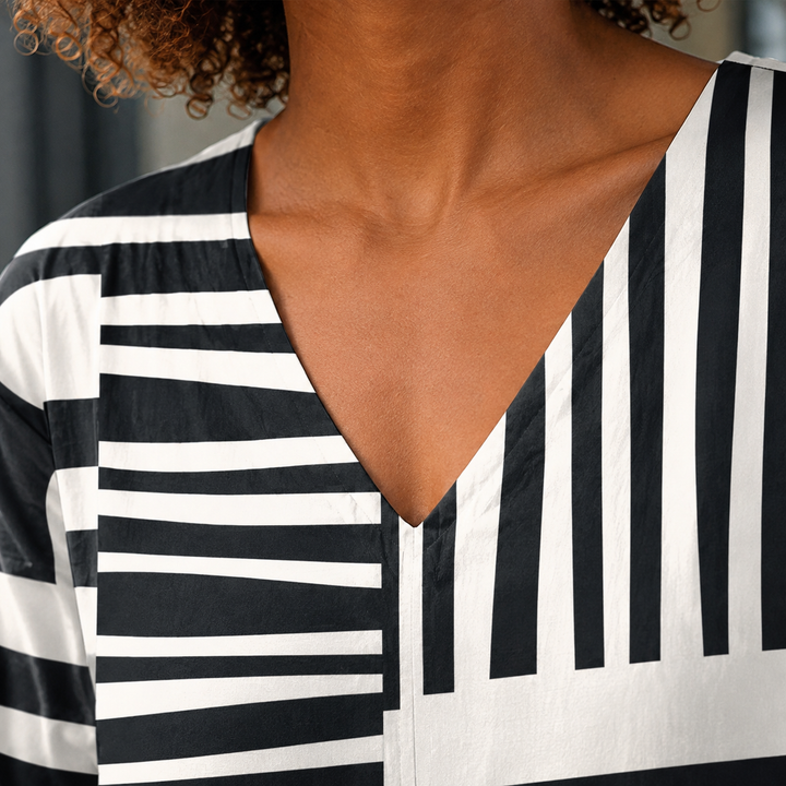 Women's Ada-Rose V-Neck Blouse in Black White | Invictora.com