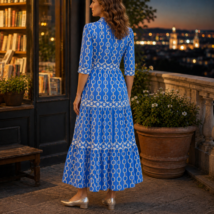 Women's Alba Tiered Maxi Dress in Blue | Invictora.com