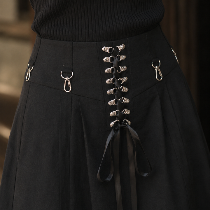 Women's Clarisse Lace-Up Midi Skirt in Black | Invictora.com