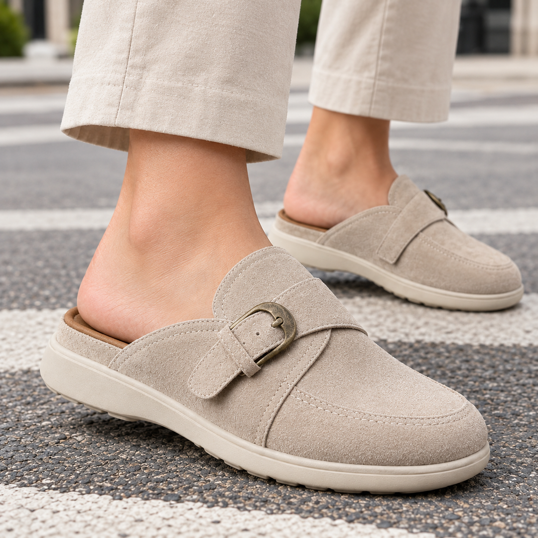 Women's Morosini Buckle Mules in Apricot | Invictora.com