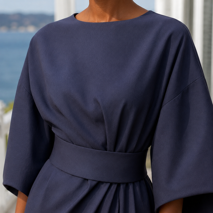 Women's Astrid-Hope Belted Midi Dress in Navy | Invictora.com
