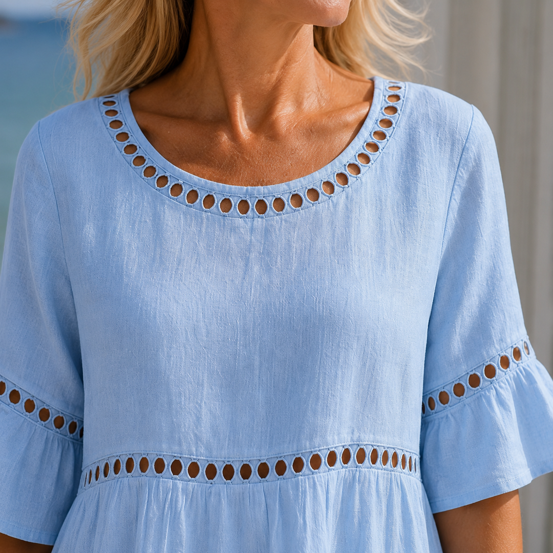 Women's Hallie-Jade Eyelet Midi Dress in Sky Blue | Invictora.com
