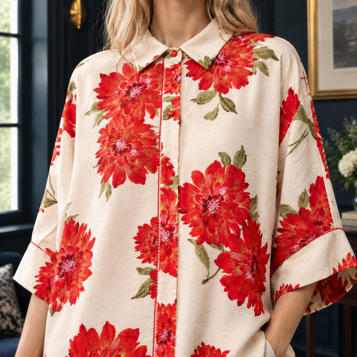 Women's Adaline Floral Shirt in Cream Floral | Invictora.com