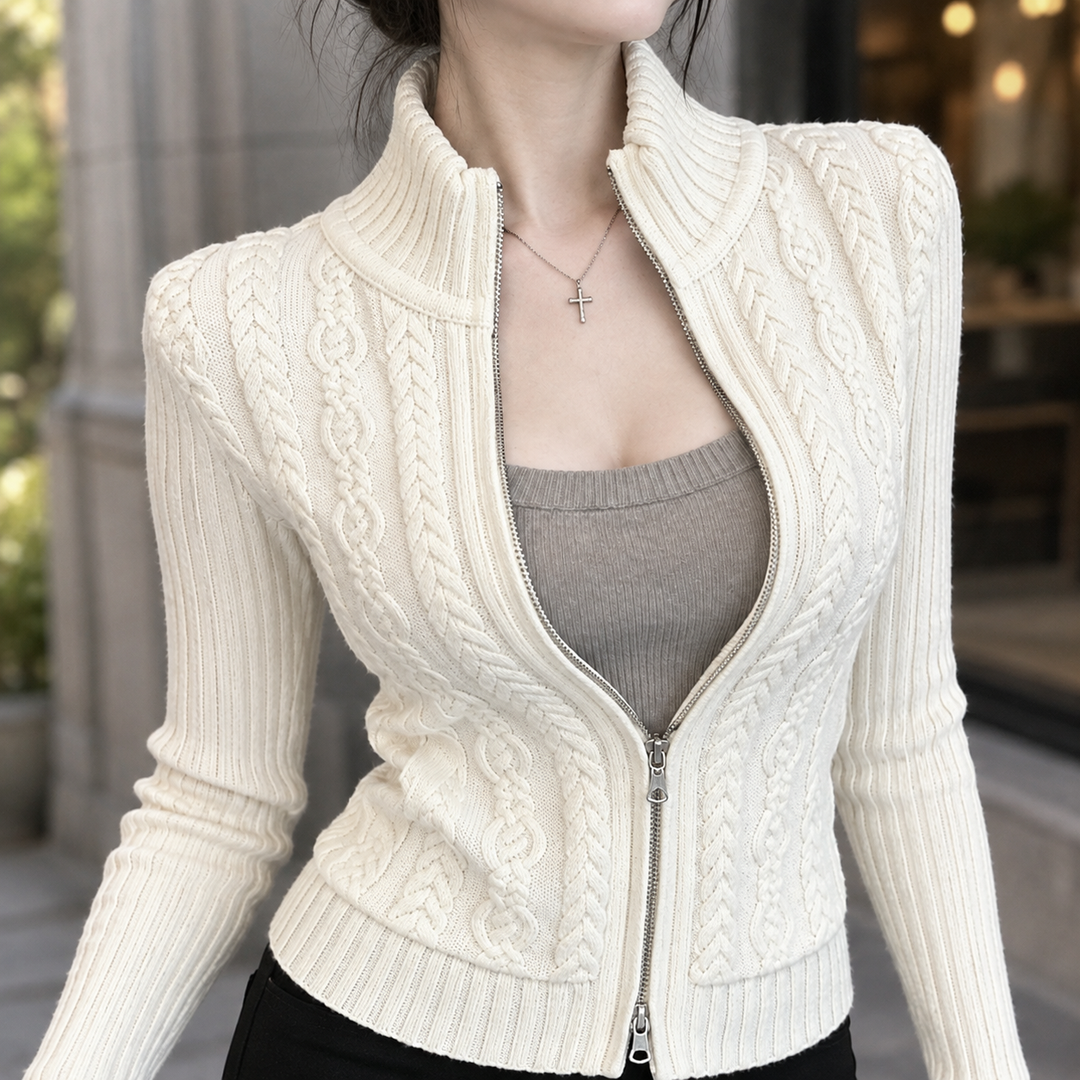 Women's Leila Cable Knit Cardigan in Ivory | Invictora.com