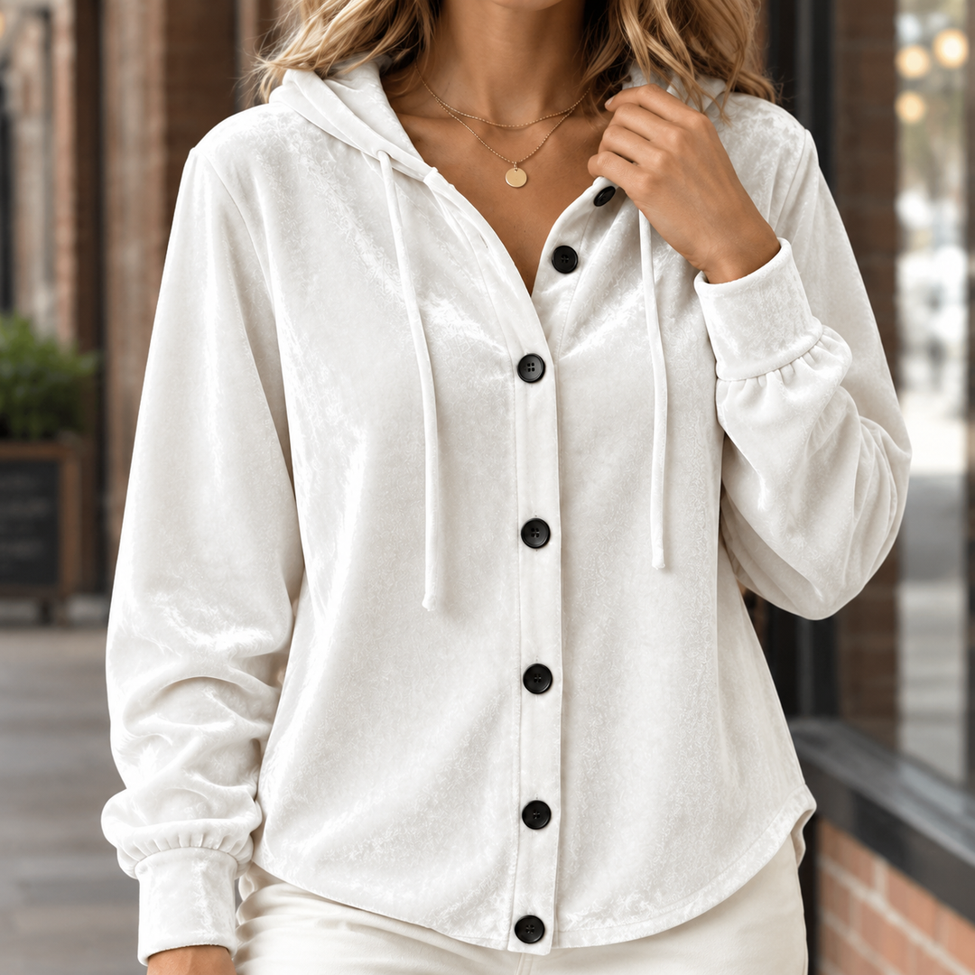 Women's Ottilia Velvet Overshirt in White | Invictora.com