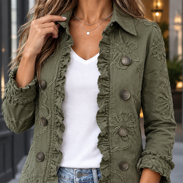 Women's Jemima-Grace Ruffle Jacket in Green | Invictora.com
