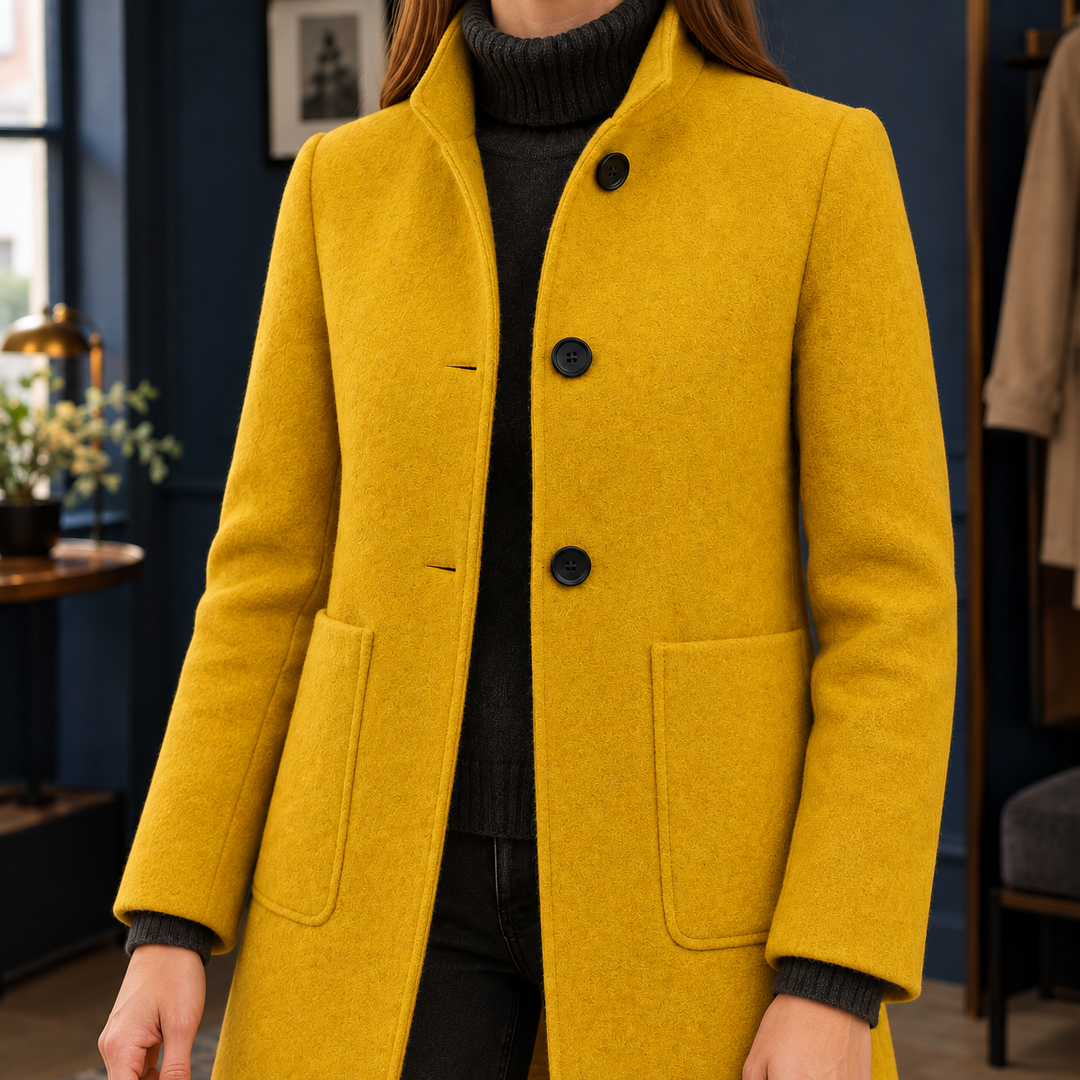 Women's Ilaria-Skye Stand Collar Coat in Yellow | Invictora.com