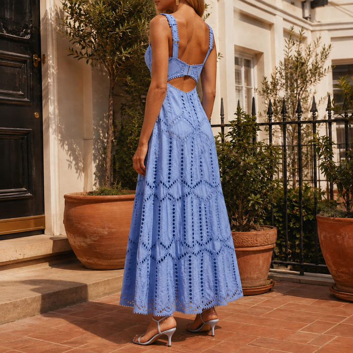 Women's Amelie Eyelet Maxi Dress in Blue | Invictora.com