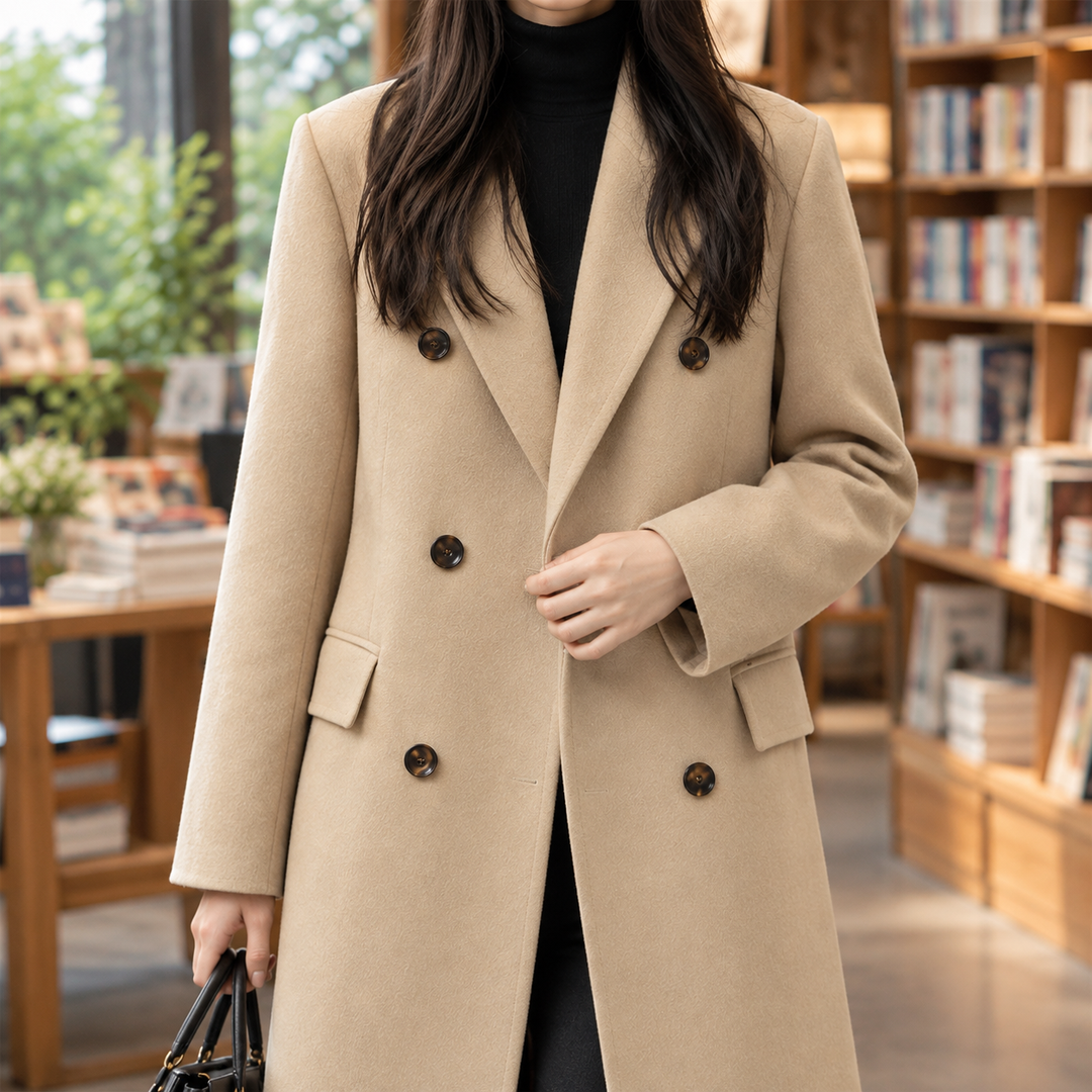 Women's Guinevere-Lane Double Breasted Overcoat in Beige | Invictora.com