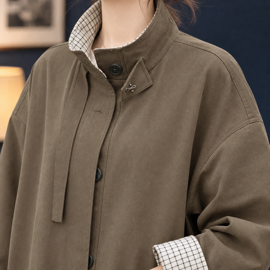 Women's Grace-Mae Check-Trim Overcoat in Brown | Invictora.com