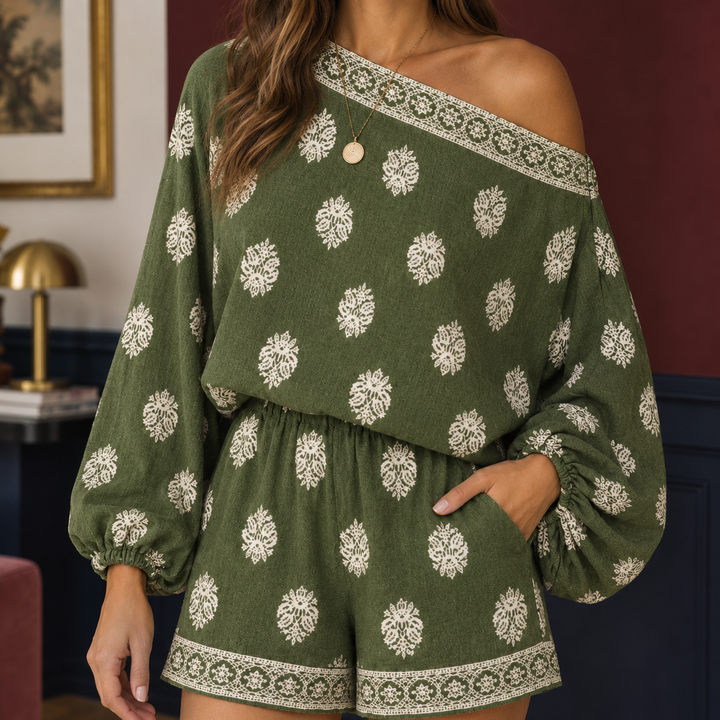 Women's Giulia-Grace Printed Playsuit in Green | Invictora.com