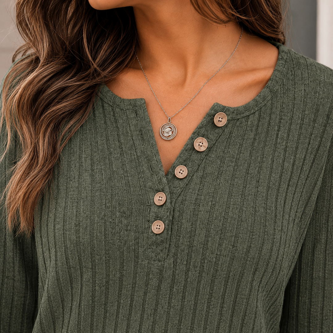 Women's Maia-Jade Ribbed Henley Top in Green | Invictora.com