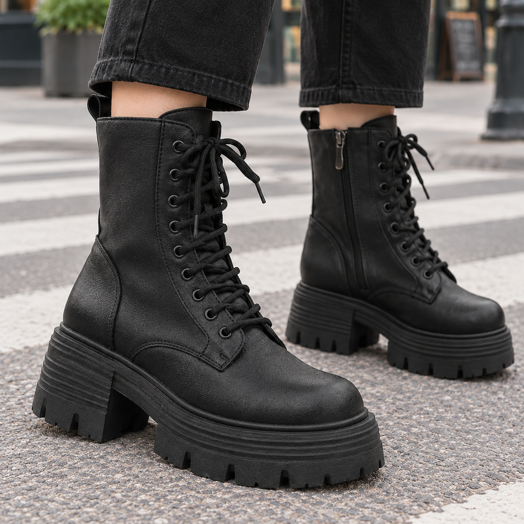 Women's Caselli Platform Boots in Black | Invictora.com