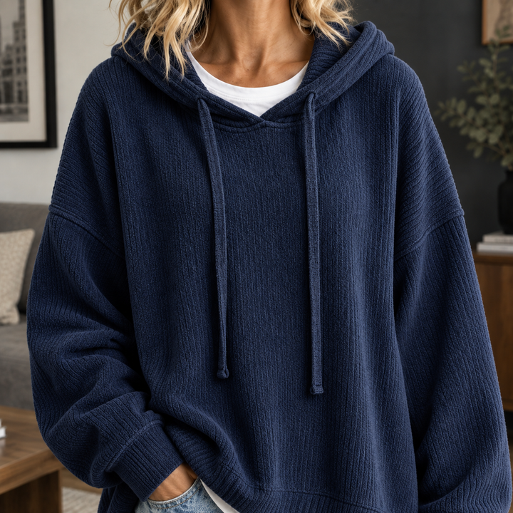 Women's Tara Ribbed Hoodie in Navy Blue | Invictora.com
