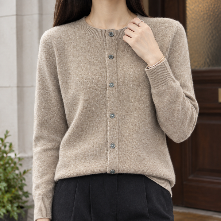 Women's Astrid-Kate Wool Cardigan in Taupe | Invictora.com