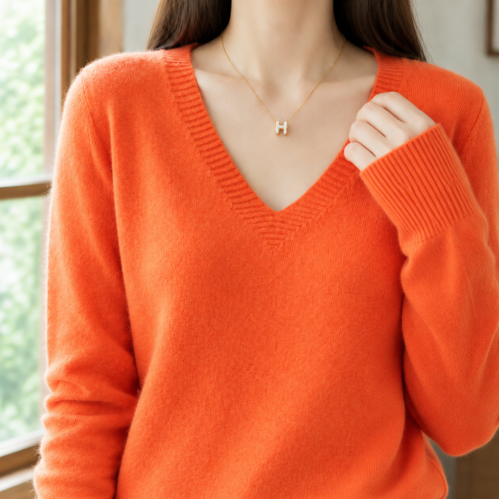 Women's Evadne V Neck Sweater in Orange | Invictora.com