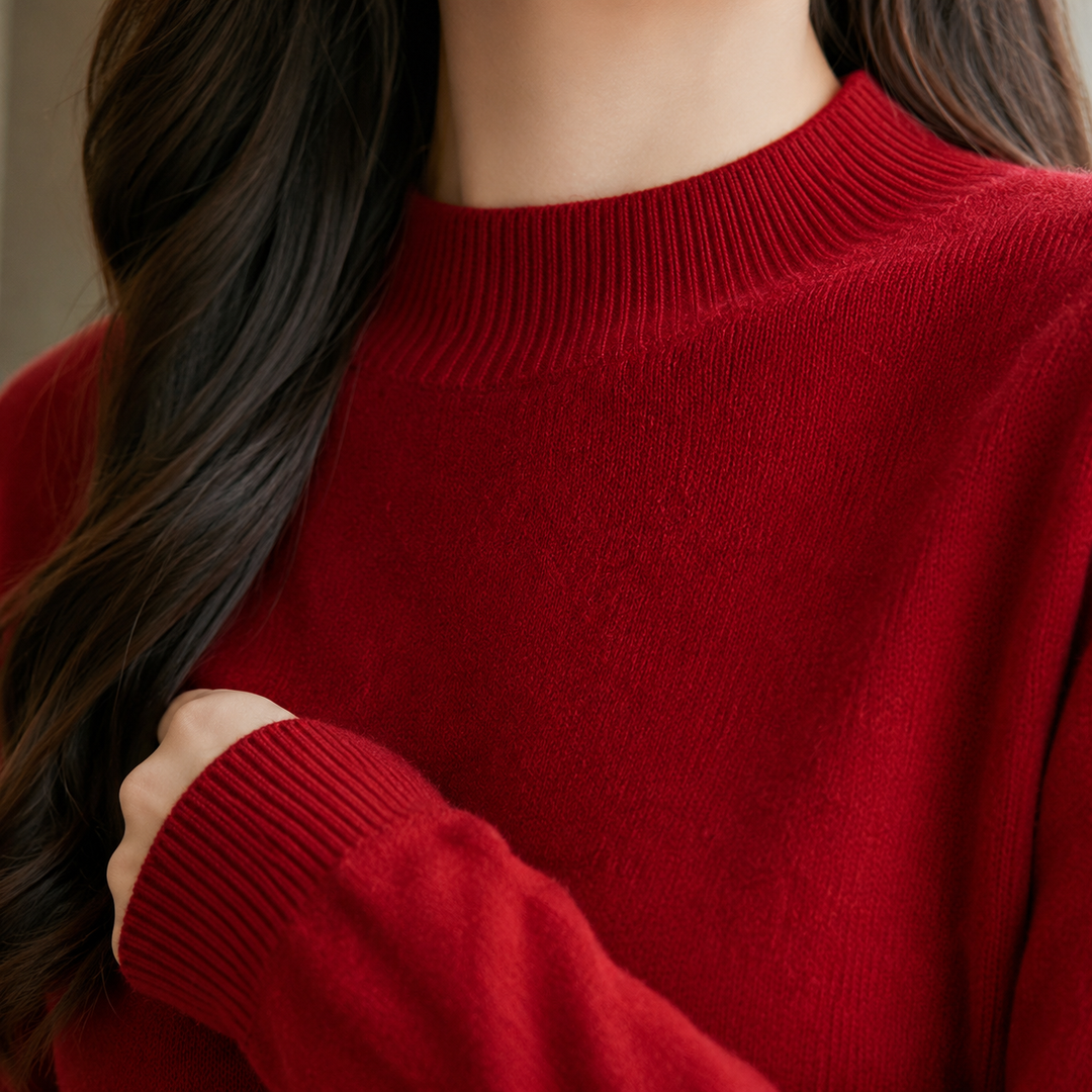 Women's Griselda Mock Neck Sweater in Red | Invictora.com
