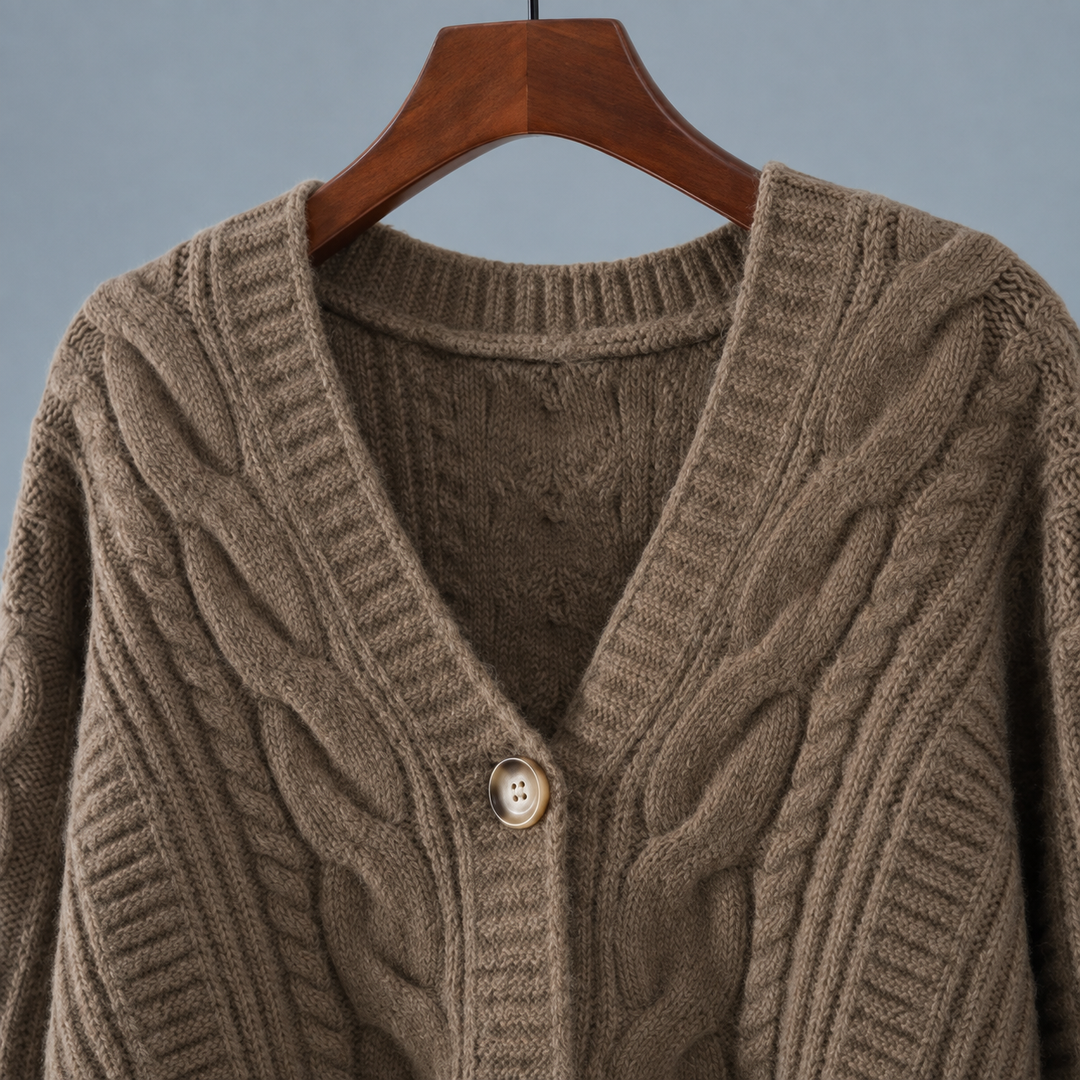 Women's Morwenna-Skye Cable Cardigan in Khaki | Invictora.com